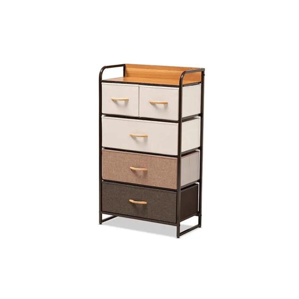 Volkan Multi-Colored Fabric Upholstered and Black Metak 5-Drawer Storage Cabinet